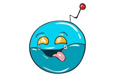 Mavi robotik gülen Vektör karikatür illüstrasyon. Beyaz arka planda yalıtılmış.