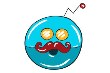 Mavi robotik gülen Vektör karikatür illüstrasyon. Beyaz arka planda yalıtılmış.