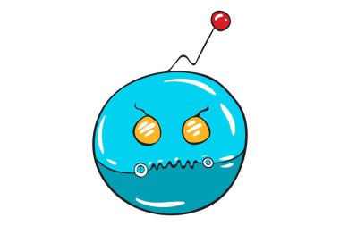 Mavi robotik gülen Vektör karikatür illüstrasyon. Beyaz arka planda yalıtılmış.