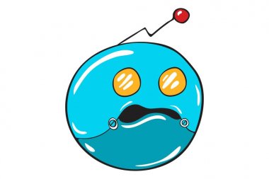 Mavi robotik gülen Vektör karikatür illüstrasyon. Beyaz arka planda yalıtılmış.