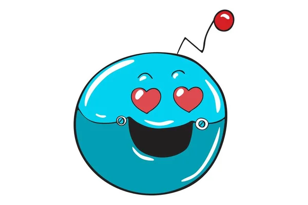 Vector Cartoon Illustratie Van Blauwe Robotic Smiley Geïsoleerd Witte Achtergrond — Stockvector