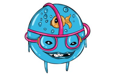 Komik mavi emoji Vektör karikatür illüstrasyon. Beyaz arka planda yalıtılmış.