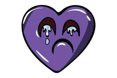 Mor kalp ağlama Vektör karikatür illüstrasyon. Beyaz arka planda yalıtılmış.