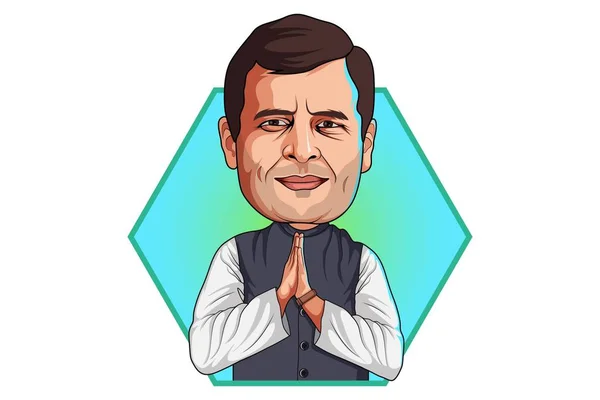 Vector Desenho Animado Ilustração Rahul Gandhi Cumprimentando Mão Isolado Sobre — Vetor de Stock
