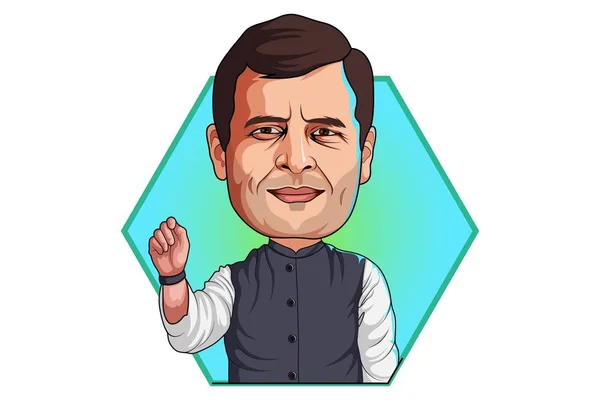 Vector Cartoon Illustratie Van Rahul Gandhi Smiley Gezicht Geïsoleerd Witte — Stockvector