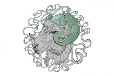 Astroloji Zodyak-Oğlak Falı Vektör karikatür illüstrasyon. Beyaz arka planda yalıtılmış.