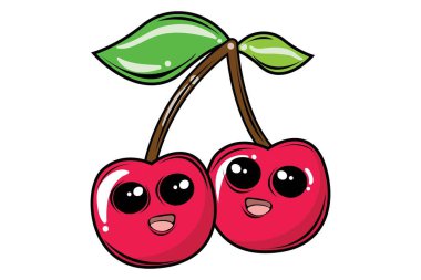 Kiraz Vektör karikatür illüstrasyon. Beyaz arka planda yalıtılmış.