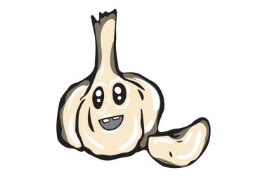 Sarımsak Vektör karikatür illüstrasyon. Beyaz arka planda yalıtılmış. 