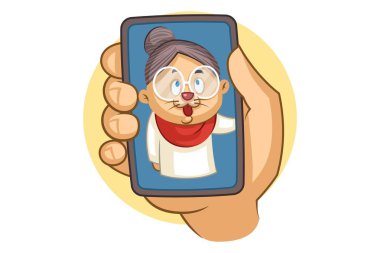 Sevimli Büyükanne vektör karikatür Illustration. Beyaz arka planda yalıtılmış.