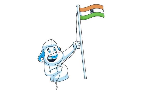 Ilustración Dibujos Animados Vectoriales Del Político Indio Ondeando Bandera Aislado — Vector de stock