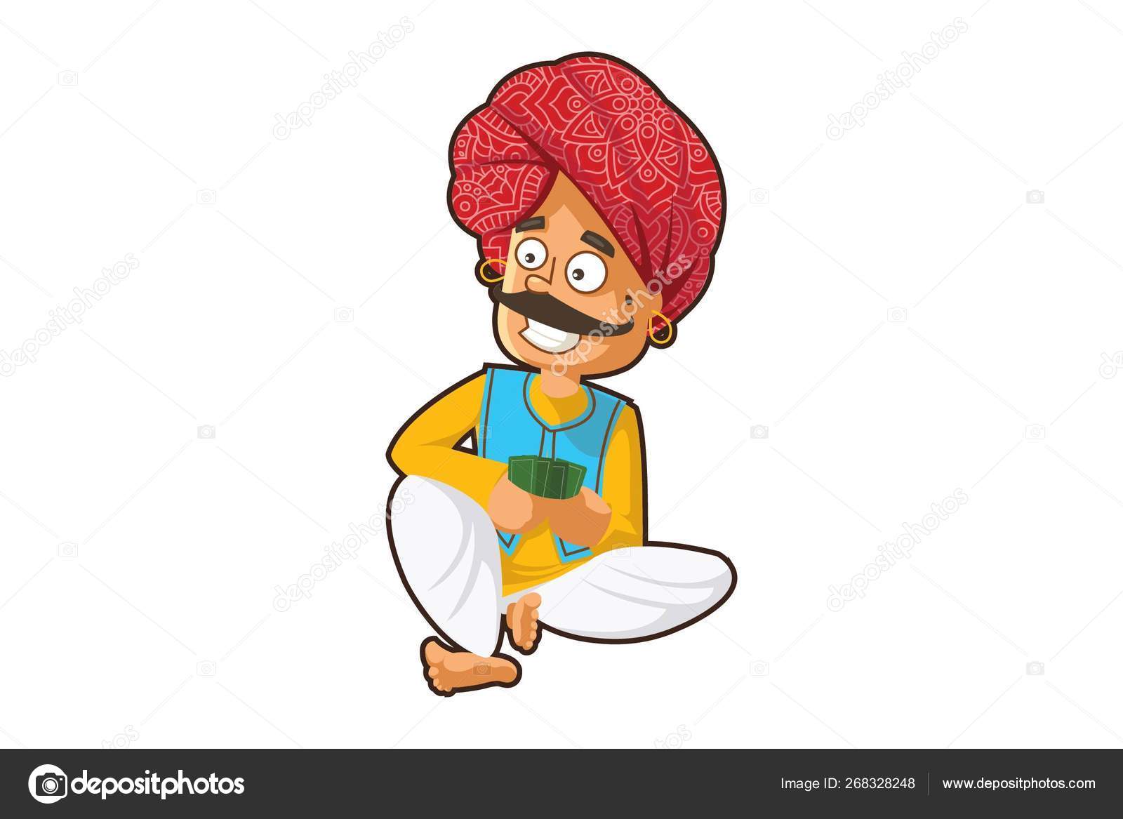 Vector Cartoon Illustration Rajasthani Man Playing Card Isolated White  Background Stock Vector Image by ©F1Digitals #268328248