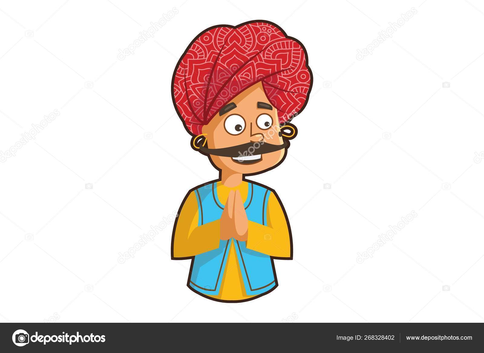 Vector Cartoon Illustration Rajasthani Man Greet Hand Isolated White  Background Stock Vector Image by ©F1Digitals #268328402