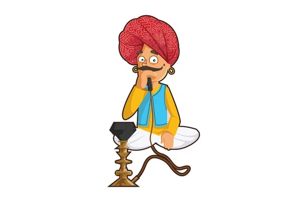 Desenho Animado Vetorial Ilustração Homem Rajasthani Segurando Narguilé Isolado Sobre —  Vetores de Stock