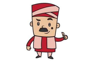 Bir adam başparmak kadar işaret veren Vektör karikatür illüstrasyon. Beyaz arka planda yalıtılmış.