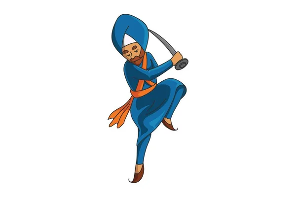 Sward Ile Punjabi Nihang Sardar Vektör Karikatür Illüstrasyon Beyaz Arka — Stok Vektör