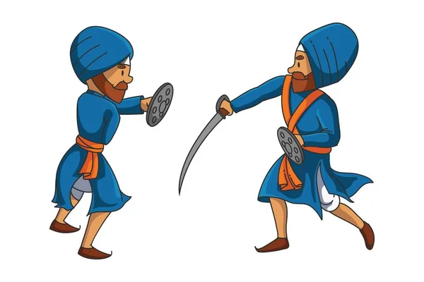 Векторні Мультфільм Ілюстрація Панджабі Nihang Сардар Практикує Боротьби Ізольований Білому — стоковий вектор