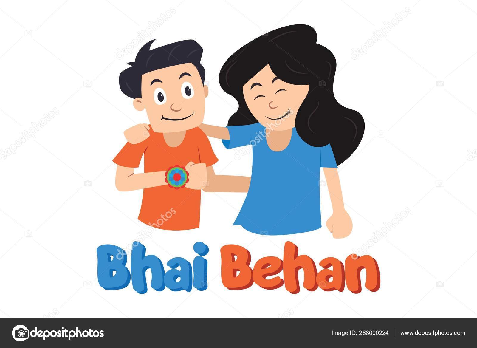 Vector Cartoon Illustration Brother Sister Lettering Hindi Text Bhai Behan  Stock Vector Image by ©F1Digitals #288000224