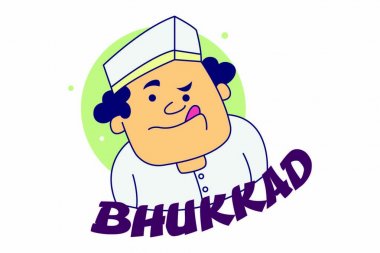 Vektör karikatür illüstrasyon bir adam dil gösteren. Yazı bhukkad Hintçe Metin çeviri - aç. Beyaz arka planda yalıtılmış.