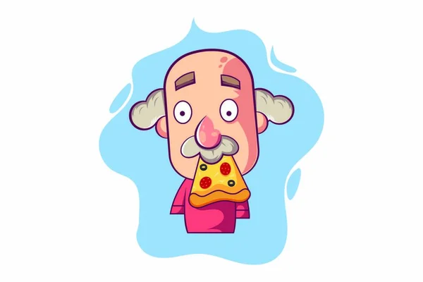 Desenho Animado Vetorial Ilustração Homem Velho Comendo Pedaço Pão Isolado — Vetor de Stock