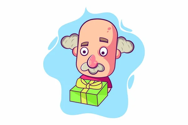 Desenho Animado Vetorial Ilustração Homem Velho Com Uma Caixa Presente — Vetor de Stock
