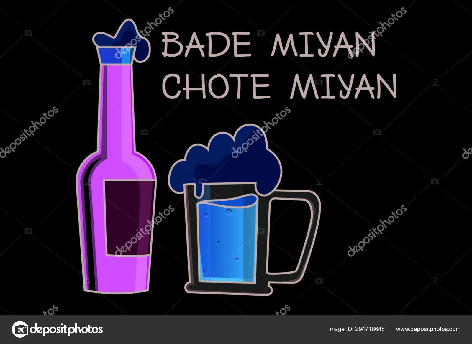Vector Ilustración Dibujos Animados Taza Vino Botella Lettering Bade Miyan  vector, gráfico vectorial © F1Digitals imagen #294718648