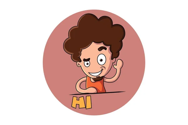 Vector Cartoon Illustration Eines Jungen Der Hallo Sagt Isoliert Auf — Stockvektor