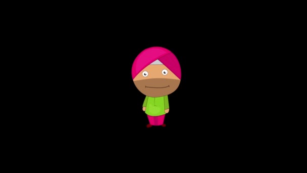 Animazione Punjabi Sardar Isolato Sfondo Nero — Video Stock