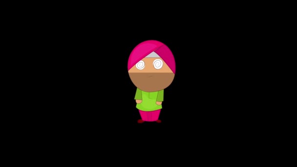 Animacja Punjabi Sardar Zły Wyraz Izolowane Czarnym Tle — Wideo stockowe