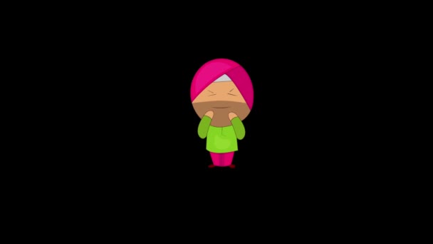 Animación Punjabi Sardar Haciendo Cara Aislado Sobre Fondo Negro — Vídeo de stock