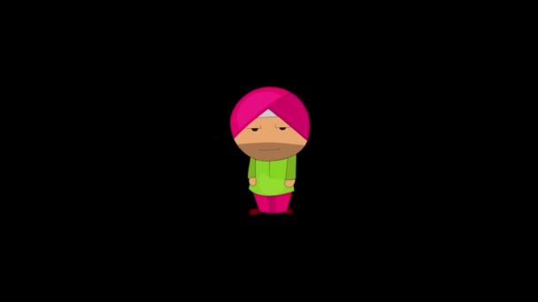 Personaggio Animato Punjabi Sardar Stanco Isolato Sfondo Nero — Video Stock