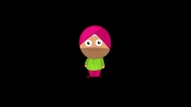 Animação Pensamento Punjabi Sardar Isolado Fundo Preto — Vídeo de Stock