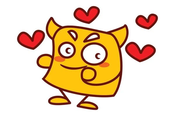 Ilustración Dibujos Animados Vectoriales Monstruo Amarillo Con Corazones Aislado Sobre — Archivo Imágenes Vectoriales