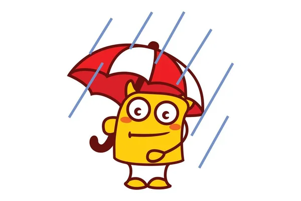 傘を持つ黄色いモンスターのベクトル漫画のイラスト 白い背景に隔離 — ストックベクタ
