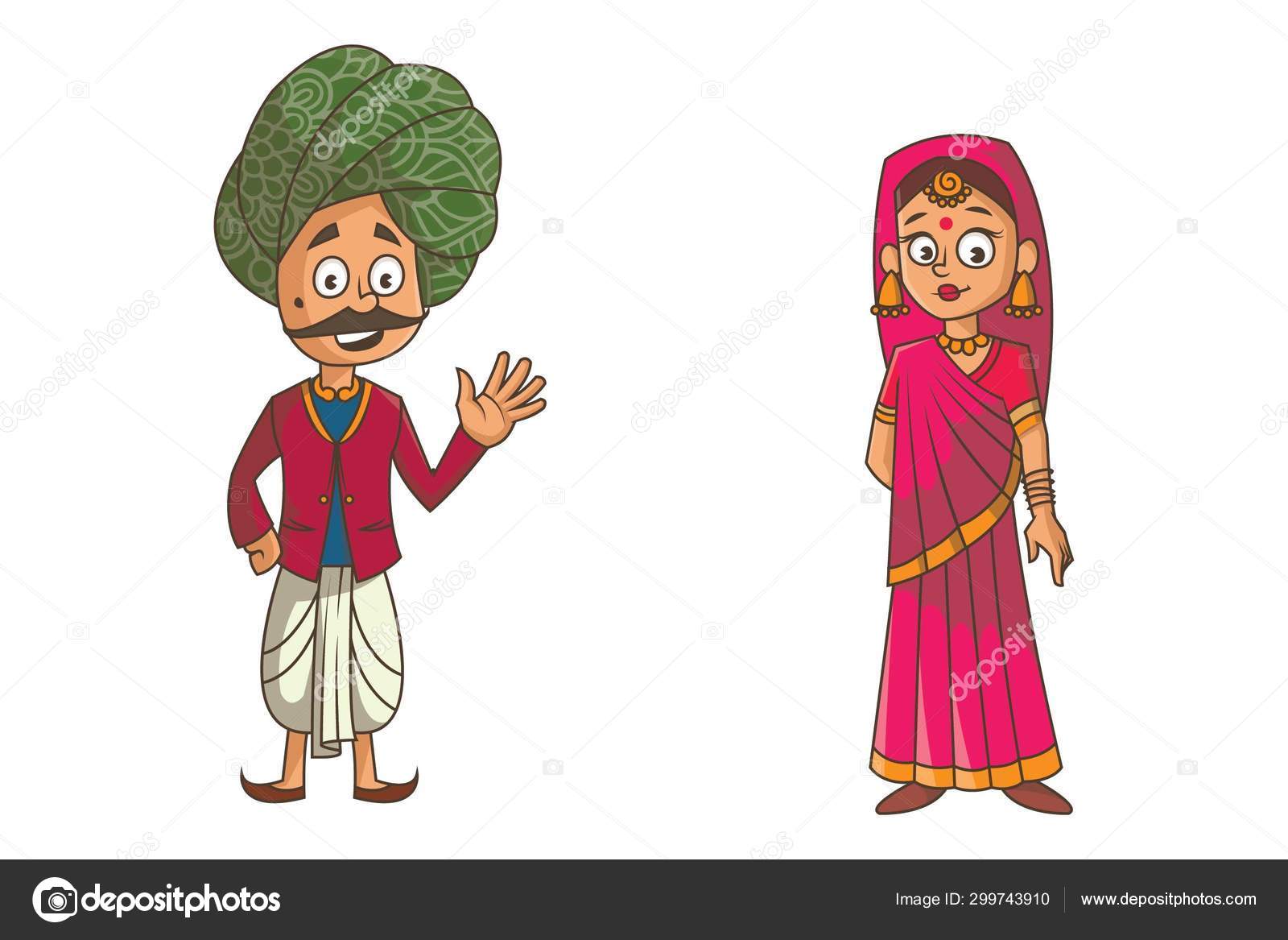 Vector Cartoon Illustration Rajasthani Couple Isolated White Background  Stock Vector Image by ©F1Digitals #299743910