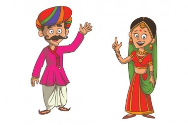 Gujarati çift vektör karikatür illüstrasyon. Beyaz arka planda yalıtılmış.
