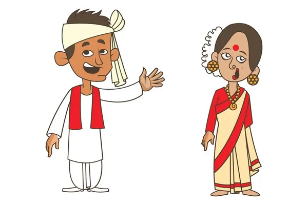 Vektor Karikatur Des Assam Paares Isoliert Auf Weißem Hintergrund — Stockvektor