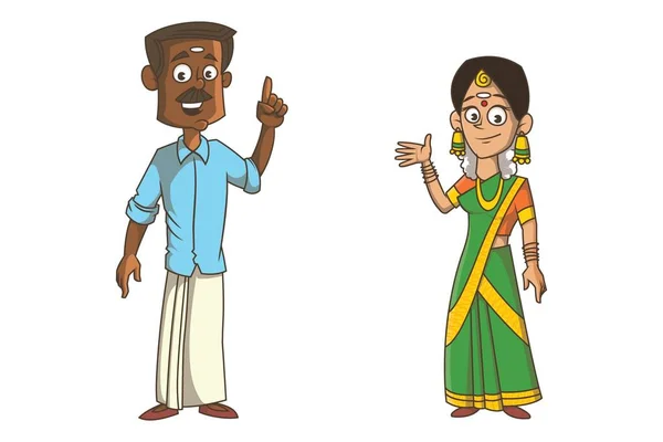 Vektor Cartoon Illustration Von Kerala Paar Isoliert Auf Weißem Hintergrund — Stockvektor