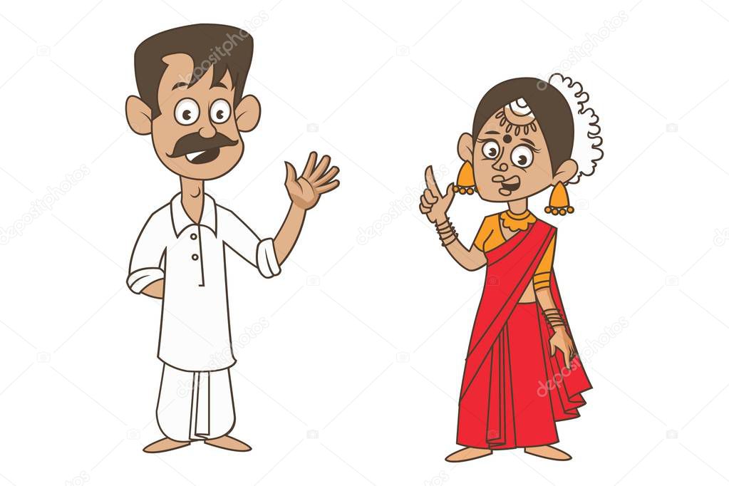 Vector cartoon illustration of Andhra Pradesh couple. Isolated on white background.