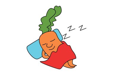 Sevimli havuç uyku Vektör karikatür illüstrasyon. Beyaz arka planda yalıtılmış.