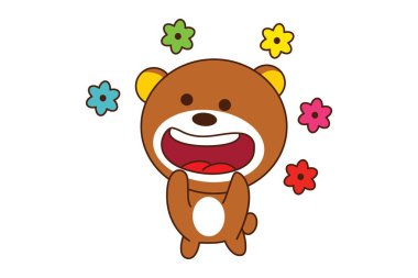 Çiçeklerle sevimli bir oyuncak ayı Vektör karikatür illüstrasyon. Beyaz arka planda yalıtılmış.