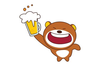 Bir bira kupa ile sevimli oyuncak ayı Vektör karikatür illüstrasyon. Beyaz arka planda yalıtılmış.