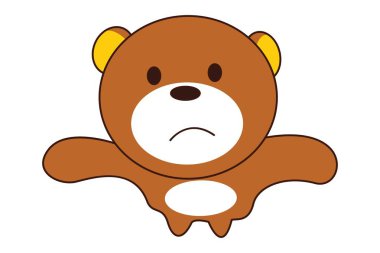 Sevimli oyuncak ayı üzgün yüz Vektör karikatür illüstrasyon. Beyaz arka planda yalıtılmış.