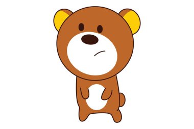 Sevimli oyuncak ayı üzgün ifade Vektör karikatür illüstrasyon. Beyaz arka planda yalıtılmış.