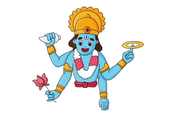 Desenho Animado Vetorial Ilustração Deus Vishnu Isolado Sobre Fundo Branco — Vetor de Stock