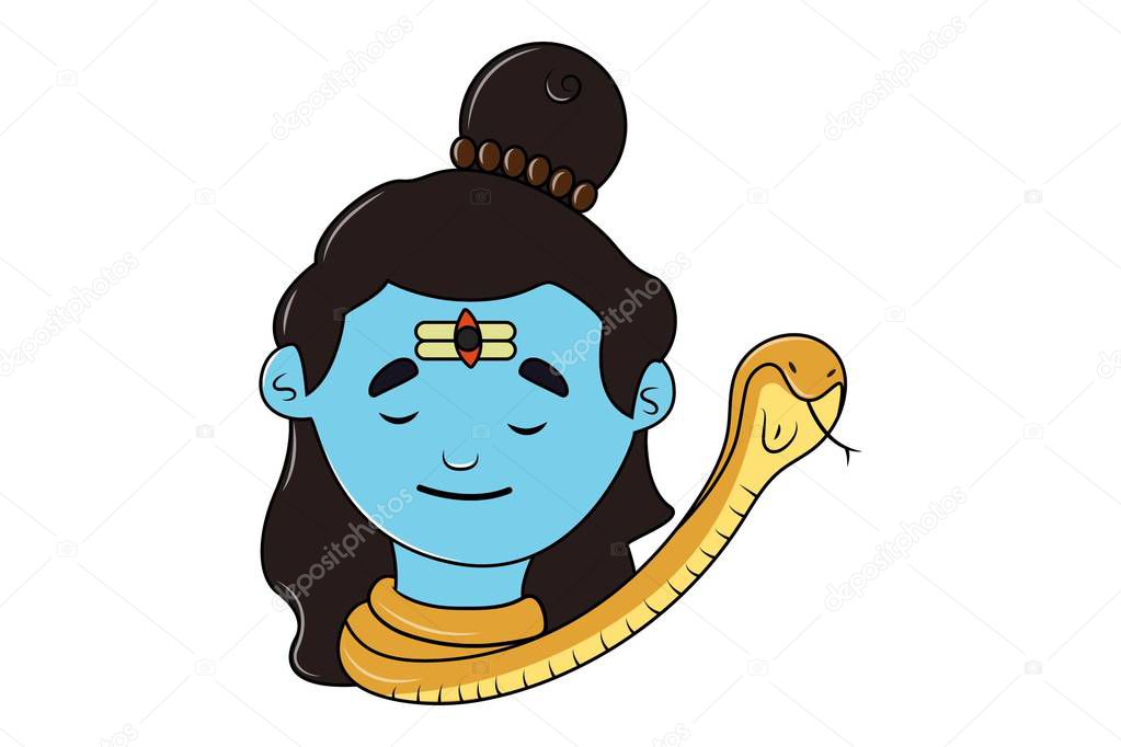 Vector cartoon illustration of God Shiva. Isolated on white background.