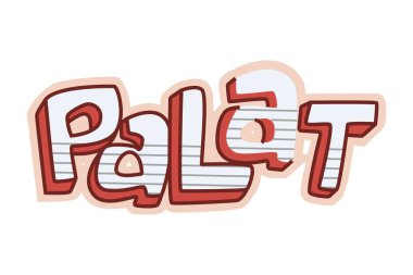 Metin çıkartmavektör karikatür illüstrasyon. Palat Hintçe metin çevirisi - çevirin. Beyaz arka planda yalıtılmış.