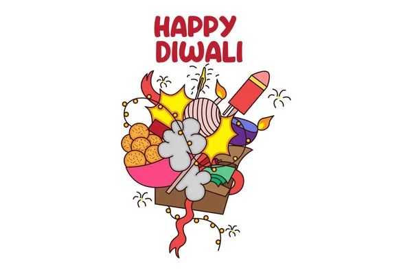 Vector Cartoon Illustration Diwali Gifts Lettering Happy Diwali Text Isolated — Stock Vector