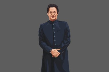 Pakistan başbakanı Imran Khan Vektör karikatür illüstrasyon. Renkli arka planda yalıtılmış. 