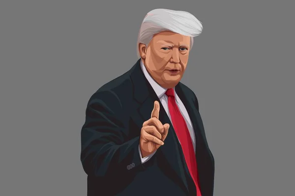 Vector Cartoon Illustration President Donald Trump Isolated Colored Background - Stok Vektor