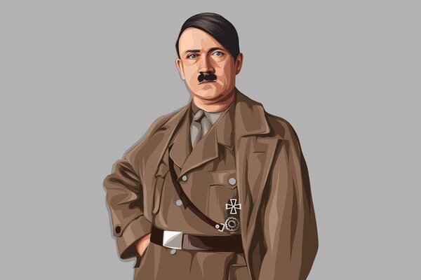 Vector cartoon illustration of Adolf Hitler. Isolated on colored background. 